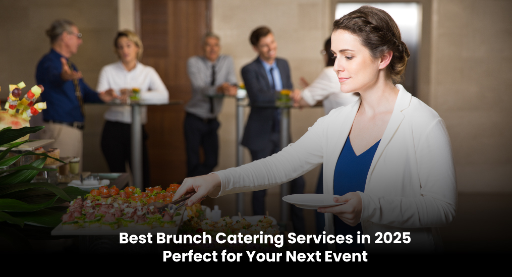 Woman enjoying brunch catering services at a corporate event in 2025